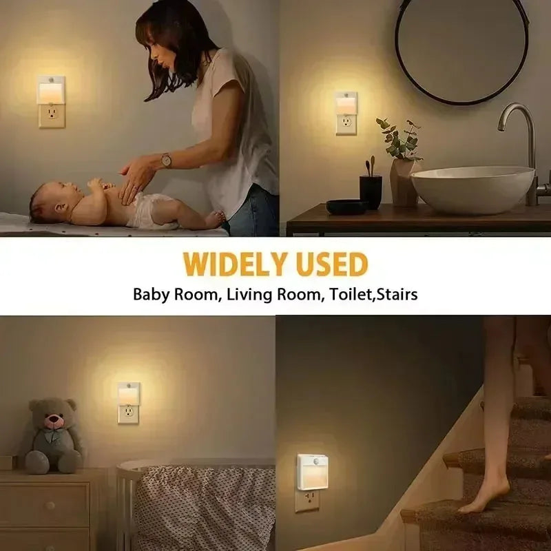 Motion Sensor Night Light Plug in Auto Off Timer 5 Level Dimmable Motion Sensor LED Lamp Soft Warm Light for Hallway Bathroom ﻿