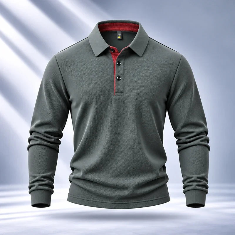 Premium Fabric Mens Polo Long Sleeve Shirt Fine Workmanship Turn Down Collar Top For Weekend Outdoor Scenes