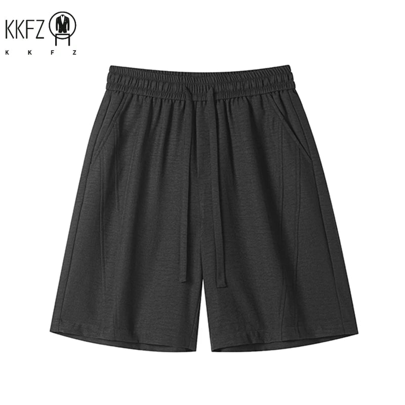 Light Textured Casual Shorts Men Knee Length Elastic Waist Drawstring Outdoor Leisure Essential Daily Wear Bottoms