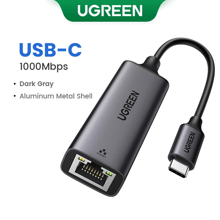 UGREEN USB C Ethernet Adapter 1000/100Mbps USB Lan RJ45 Thunderbolt 3 for Laptop Macbook Samsung iPad USB Ethernet Network Card USB-C Dark Gray CHINA