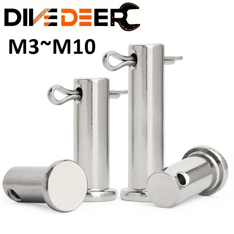 304 Stainless Steel with Hole Pin Shaft Cotter Pin Set Flat Head Cylindrical Pin Plug Pin Positioning Pin M3 M4 M5 M6 M8 M10