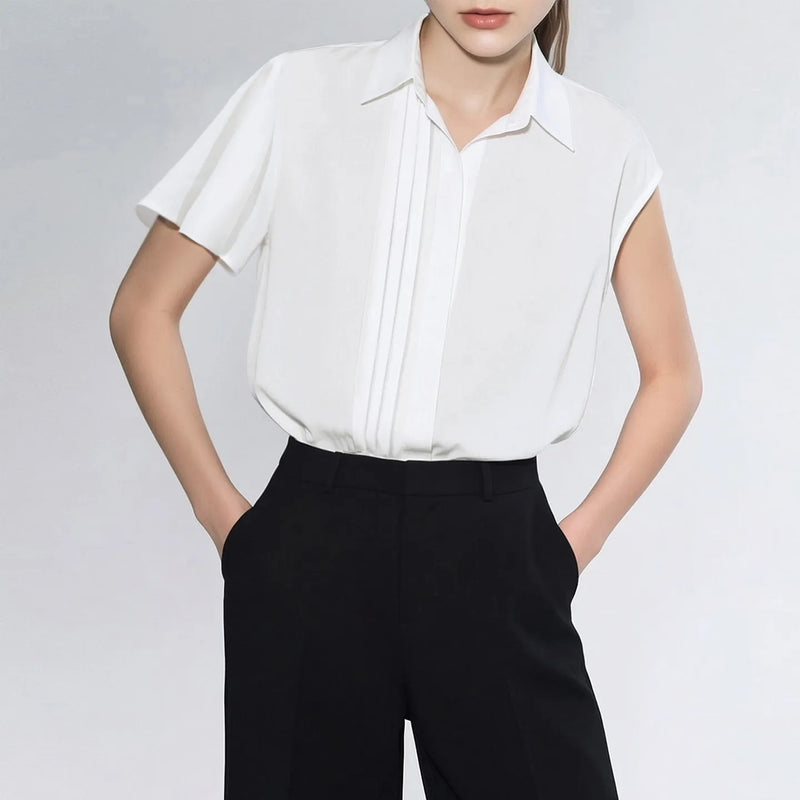 Amii Women's Blouse 2026 Summer New Lapel Collar Asymmetric Dolman Sleeve Chiffon Top Loose Fit Women's Elegant Blouses 12642052