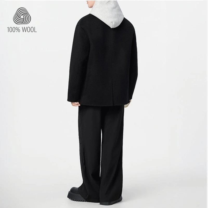 100% Wool Double-Faced Men's Coat, Mid-Length, Loose Fit, Casual Wide Style Woolen Overcoat Plus Size Coat and Jacket