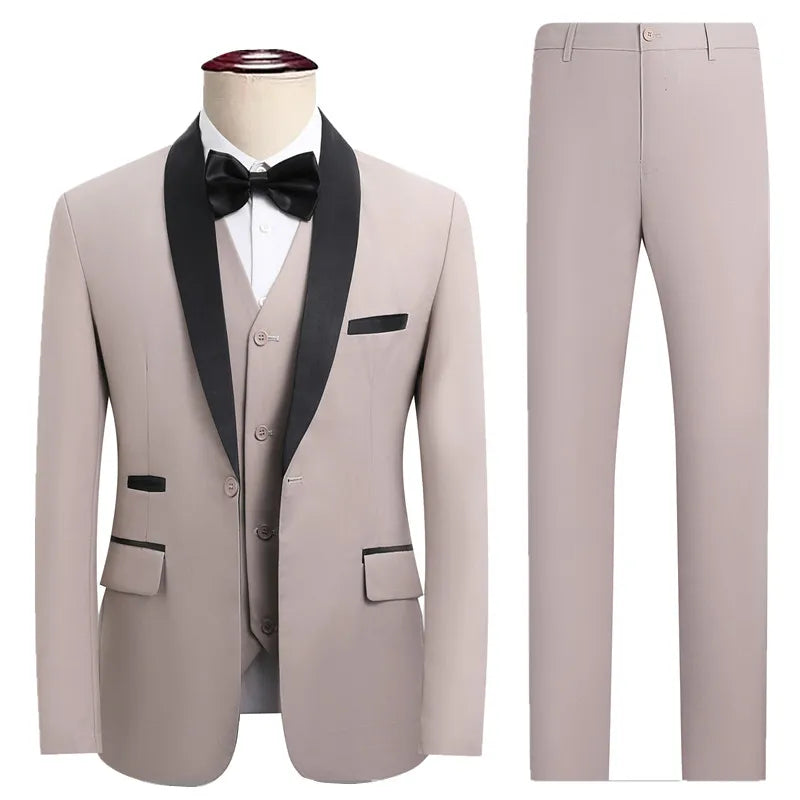 2026 New Men's Black Suit Three-Piece, Business Wedding Jacket with Vest and Pants, Asian Size M-6XL, Burgundy Gray White Sets.
