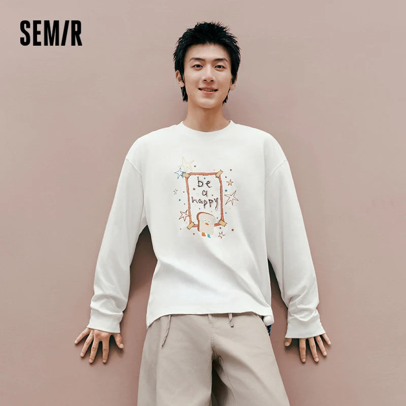 Semir Men Tshirt Long Sleeve Graffiti Print Couple Knit Top Urban Casual Street Style Autumn Urban Daily Wear 2026