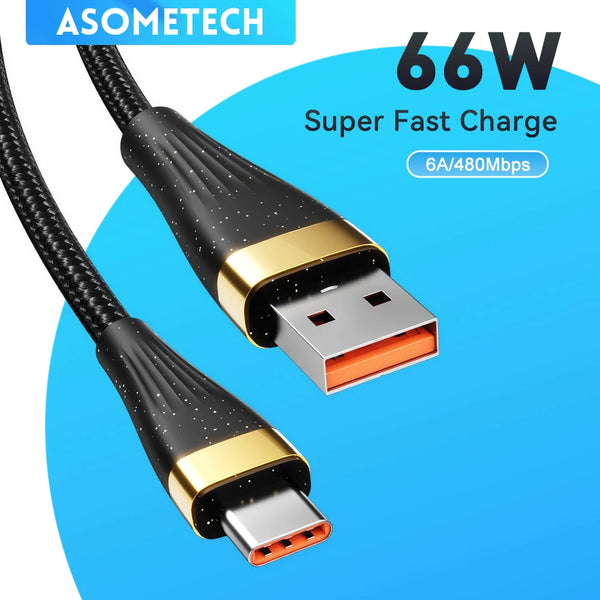 ខ្សែសាក USB 6A សម្រាប់ទូរស័ព្ទ ខ្សែ Type C ខ្សែសាក USB A ទៅ Type C សម្រាប់ Xiaomi Samsung MacBook ខ្សែសាកទិន្នន័យលឿន