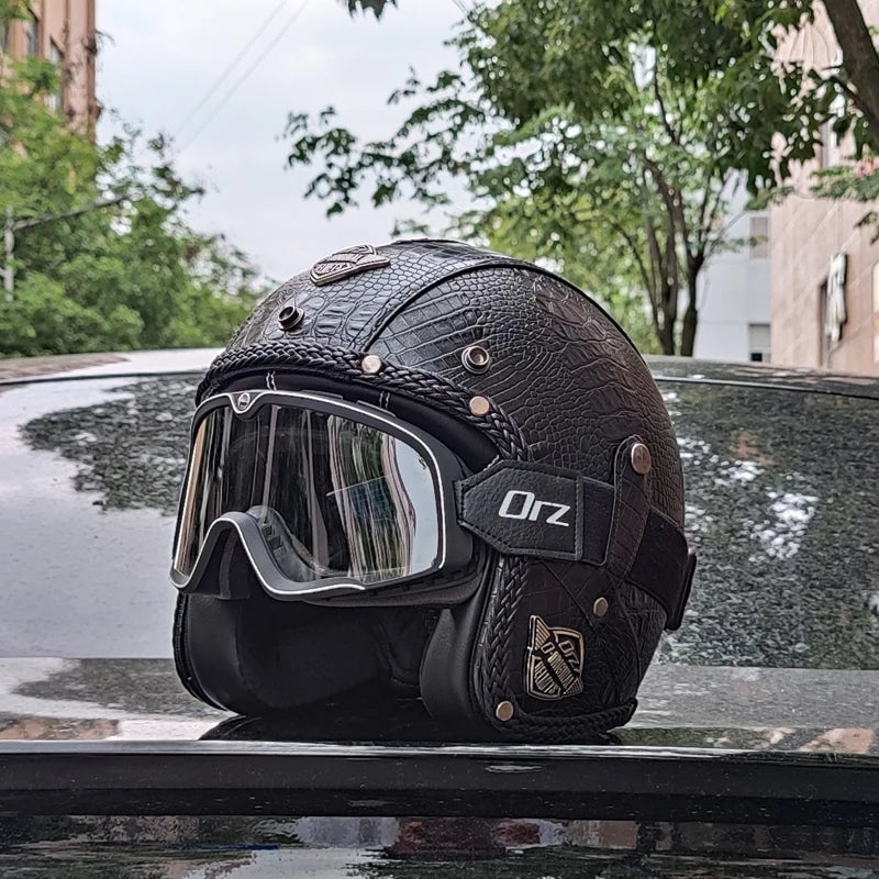 High quality PU leather retro 3/4 motorcycle helmet, suitable for scooters, cruising motorcycles, and half helmets