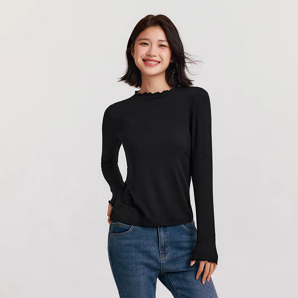 អាវយឺត Semir សម្រាប់នារី ធ្វើពីក្រណាត់ប្រឆាំងបាក់តេរី រាងស្លីម រចនាបថសាមញ្ញ ពណ៌ស្រស់ឆើតឆាយ រចនាបថប្រចាំថ្ងៃ លំនាំរំយោល លំនាំស្រទាប់ សំខាន់