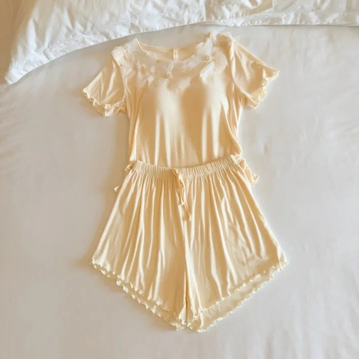 Summer Sleepwear Women's Pajama Elegant 2 Pieces Sleeping Home Suit 2026 New Short Sleeve Top Shorts Homewear Pijama Pyjamas