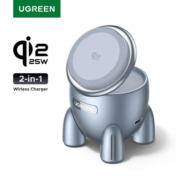 NEW! UGREEN Magflow Qi2 25W Wireless Charger 2 in 1 Innovative Rocket -Style For iPhone 17 16 Pro Max Fast Charging