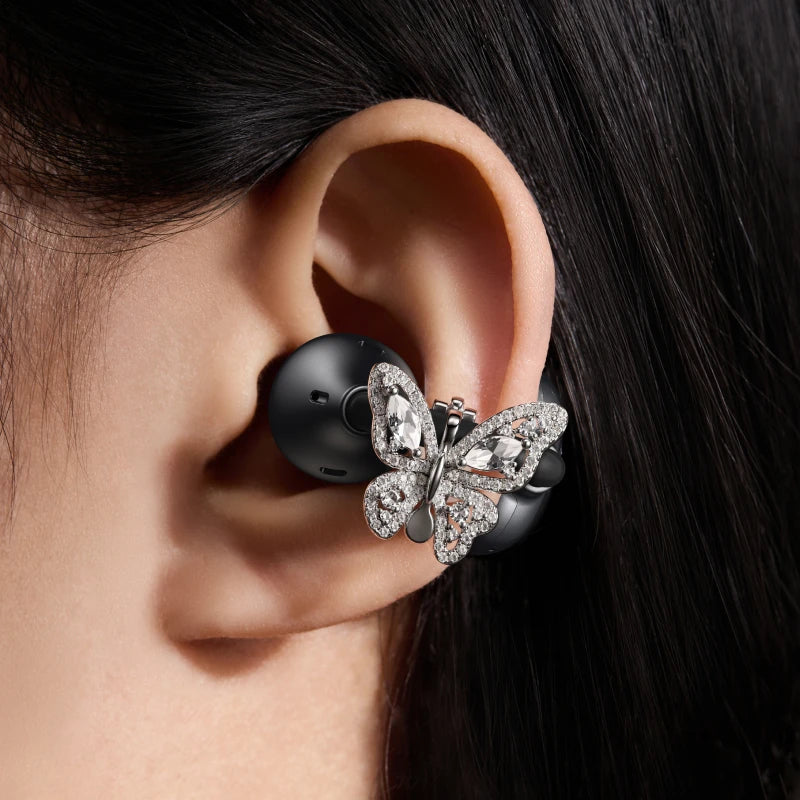 UGREEN Jewelry-Inspired Full Diamond Butterfly Clip On Earbuds, Open Ear Wireless Bluetooth Ear Cuff Headphones for Women, Bling