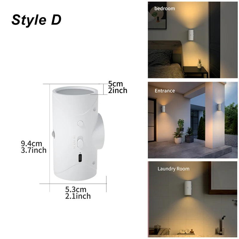 ភ្លើង LED ពេលយប់ RGB ឧបករណ៍ចាប់សញ្ញាចលនា ភ្លើងជញ្ជាំង USB អាចសាកបាន ភ្លើងឡើងលើ និងចុះក្រោម សម្រាប់ជណ្ដើរ រានហាល ការតុបតែងផ្ទះ Ambient