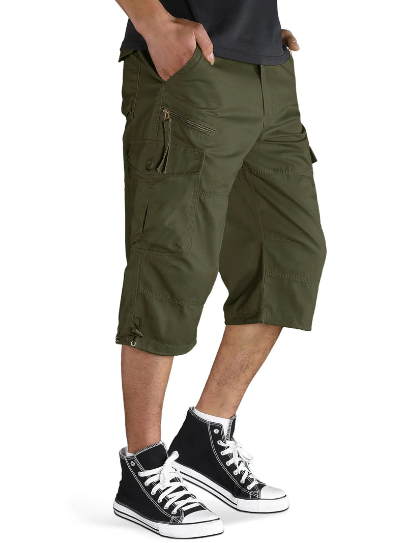 TACVASEN Mens Cargo Below Knee Length 3/4 Long Shorts Summer Breathable Outdoor Capri Pants Twill Work Pants With Multi Pocket