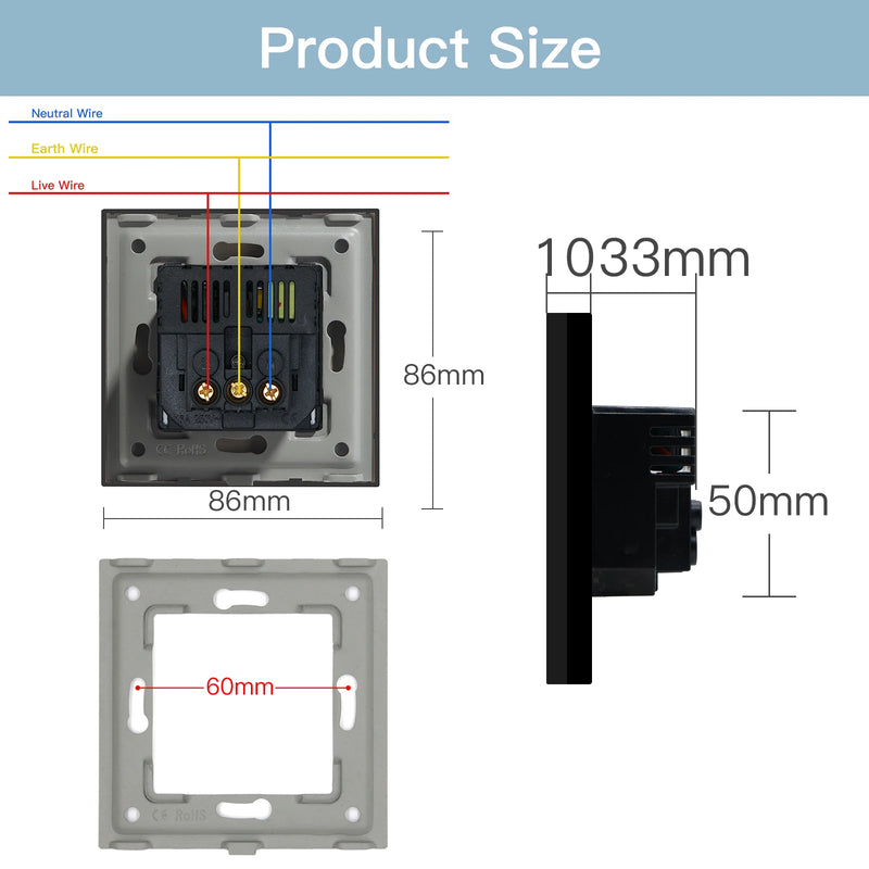 BSEED EU Standard Wall Electrical Sockets Type-C Outlets Wall Power Socket USB Charge Port Glass Panel Kids Protection 16A
