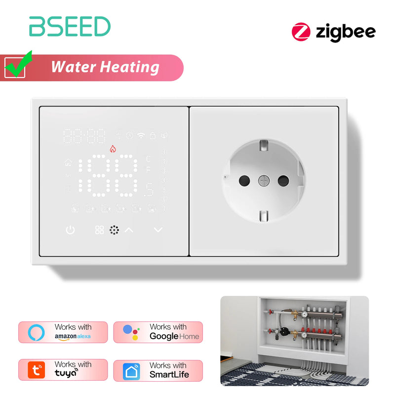 BSEED Zigbee Thermostat Smart Electric Floor Heating Water Boiler With Socket Alexa Google Temperature Controller Plastic Frame