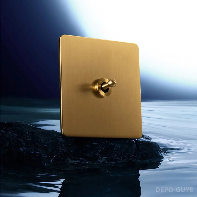 5/10 PCS Gold Wall Light Toggle Switch Vintage Brass Lever Stainless Steel Panel Vintage Brass Lever For Home Improvement