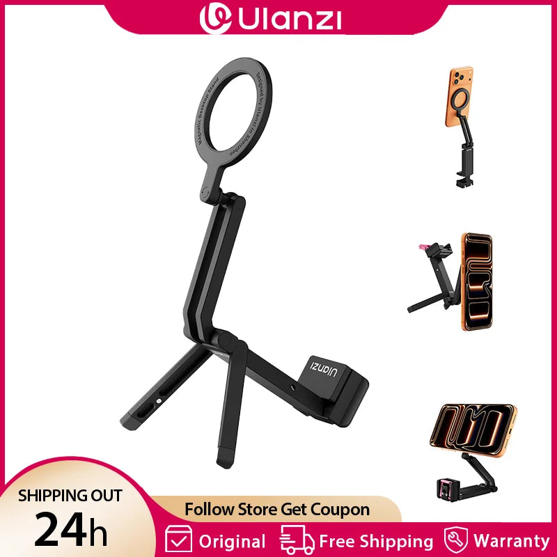 ជើងទម្រទូរស័ព្ទ Ulanzi MA90 ទាំងអស់នៅក្នុងមួយ ជើងទម្រទូរស័ព្ទម៉ាញេទិកពីរ ដែលអាចបត់បាន សម្រាប់ Iphone 17 16 15 Samsung Xiaomi 180° អាចលៃតម្រូវបានសម្រាប់ Vlog Liv