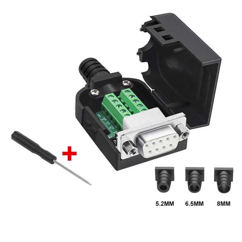 DB9 RS232 Connector D-SUB 9 Pin Male Female Plug RS485 Breakout Terminals 21-24 AWG Wire Solderless Connectors