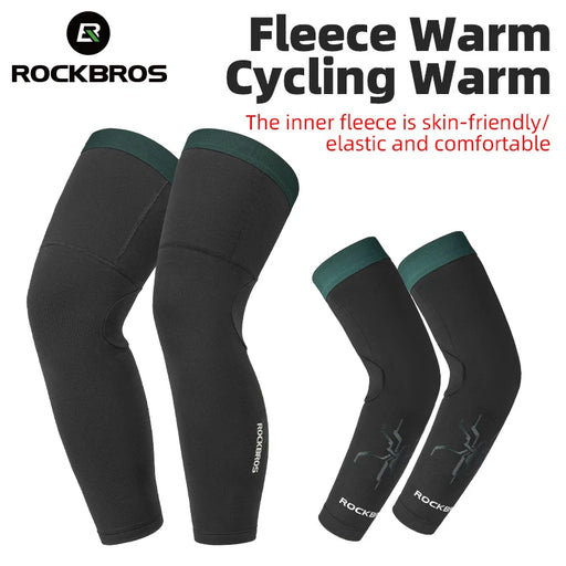 ROCKBROS Cycling Sleeve Leg Sleeve Windproof Sports Fleece Sleeves Knee Braces Men Women Autumn Winter Warmth Cycling Equipment