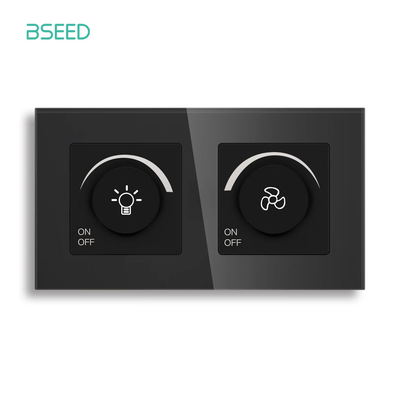 BSEED Light Dimmer Switch Rotary Knob Switch for Light Dimming Glass Frame Panel Fan Speed Control Switch Light Dimmable Switch