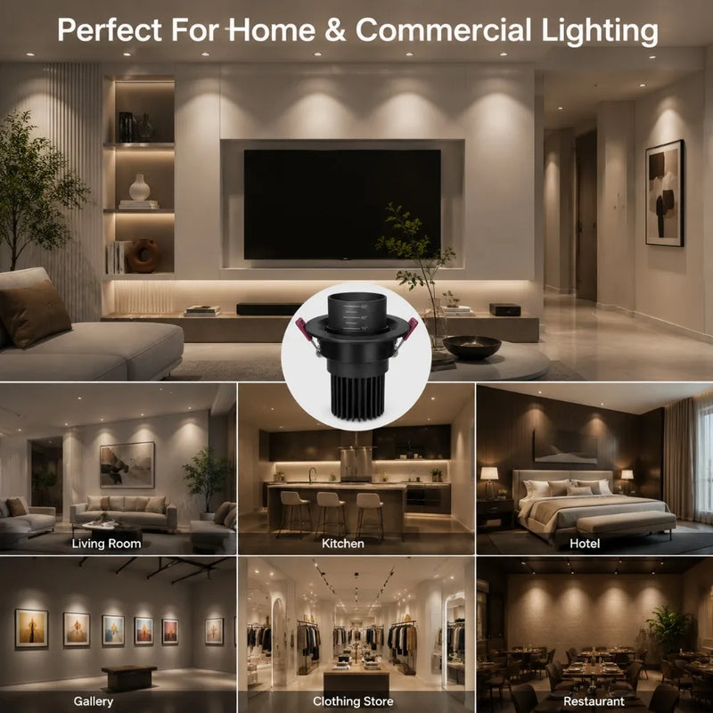 ភ្លើងពិដាន JOYINLED 7W អាចពង្រីកបាន អំពូល LED COB អាចបន្ថយពន្លឺបាន ចង្កៀងពណ៌សខ្មៅ 2800K-6500K មុំធ្នឹមអាចលៃតម្រូវបាន