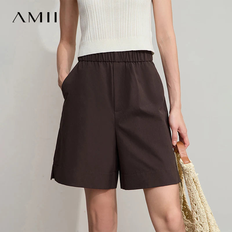 ខោខ្លី Amii សម្រាប់នារី រចនាប័ទ្មថ្មី ងាយស្រួលប្រើ ចង្កេះយឺត ជើងធំទូលាយ ខោខ្លីធម្មតា 12522073