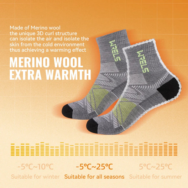 WRELS 1/2/3Pairs Merino Wool Socks Hiking Running Socks Breathable Cushion Sweat Wicking Warm Thermal Compression Wool Socks