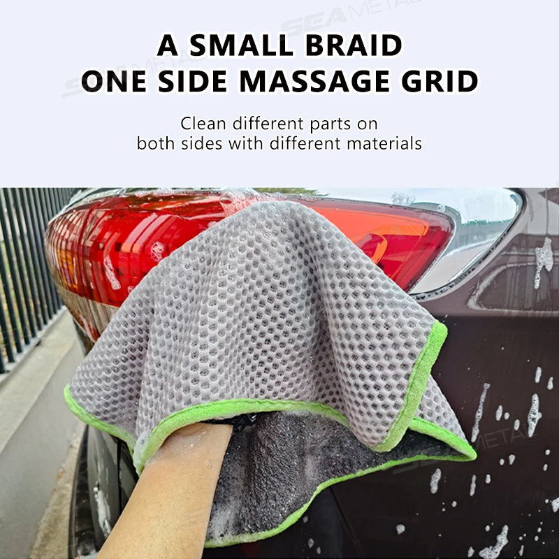 SEAMETAL 40X40CM Car Wash Towel 850GSM Double Sided Braid/Massage Mesh Cloth Car Towel High Water Absorption for Car Accessories