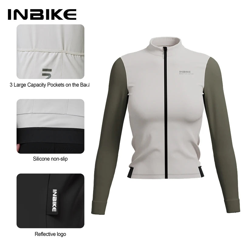 INBIKE Winter Fleece Women's Long Sleeve Jersey Autumn Thermal Cycling Suit Mountain Road Bike Jacket Windproof Riding Clothing