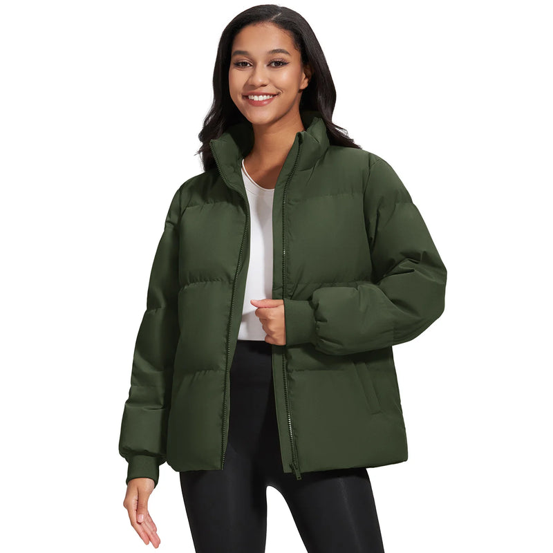 TACVASEN Womens Winter Padded Quilted Duck Down Coat Waterproof Warm Zip Up Daily Jacket Windproof Stand Collar Casual Jacket