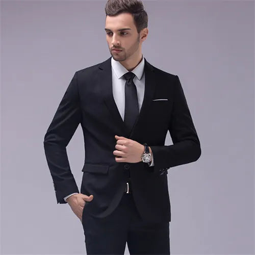 Men's Dark Green Suit Two-Piece, Asian Sizes Slim Dress Jacket and Pants,Wedding / Party Blazer Coat+Trousers Red Blue Black