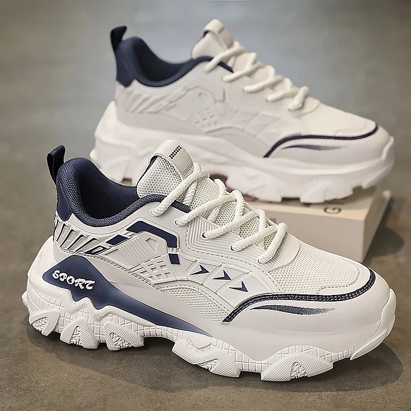 Mens Running Shoes 2025 New Trendy Thick Soled Sneakers Anti Slip Cosy Fashion Leather Lace-up Casual Tennis Shoes for Men