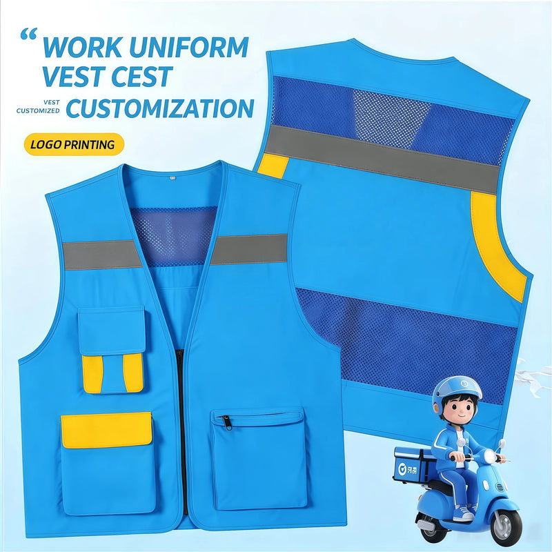 2026 New Vest for driving multi-pocket night protective sports vest breathable mesh coat work clothes printed logo