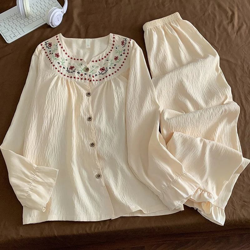Elegant Chest Pads Sleepwear Women's Nightwear Set Spring Autumn Comfort for Homewear Long-Sleeved Pajamas for Women Home Wear