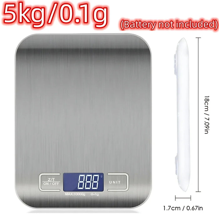 5/10KG Kitchen Scale Stainless Steel Portable Food Scale LCD Electronic Scales Jewelry Baking Weight Digital Scale 0.1g White 5kg 0.1g