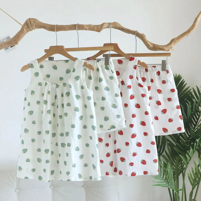 Chest Pad Women's Pajama Set Sexy Nightwear Two-Piece Ladies Set Home Wear Summer Sleeveless Sleepwear Cotton Pyjama Set Woman