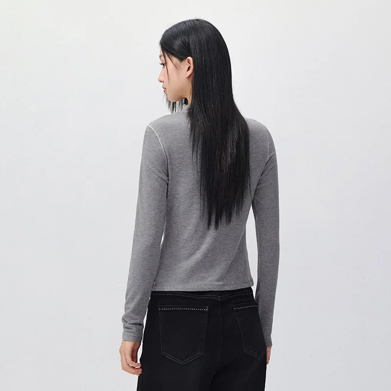 Semir Women Knit Tshirt Thermal Warmth Mock Neck Regular Shoulder Slim Fit Versatile 2026 New Winter Daily Wear