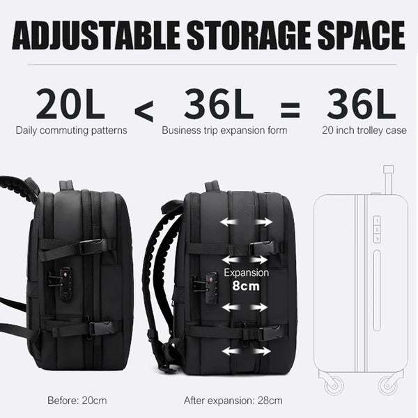 BANGE Expandable Men Travel Backpack With Vacuum Compression 17 inch Laptop Backpacks Business Large School Backpack For Hiking