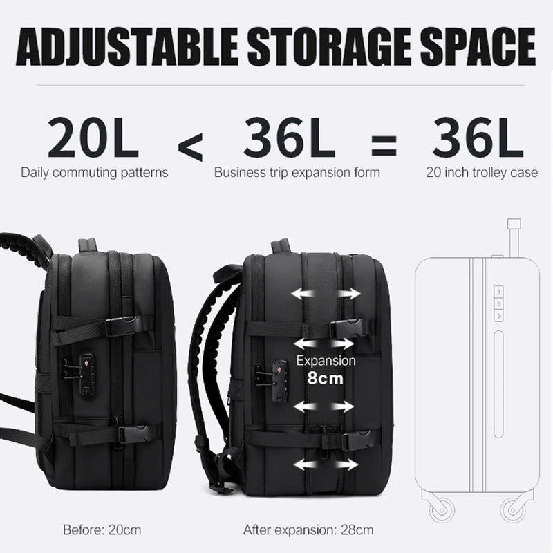 BANGE Expandable Men Travel Backpack With Vacuum Compression 17 inch Laptop Backpacks Business Large School Backpack For Hiking