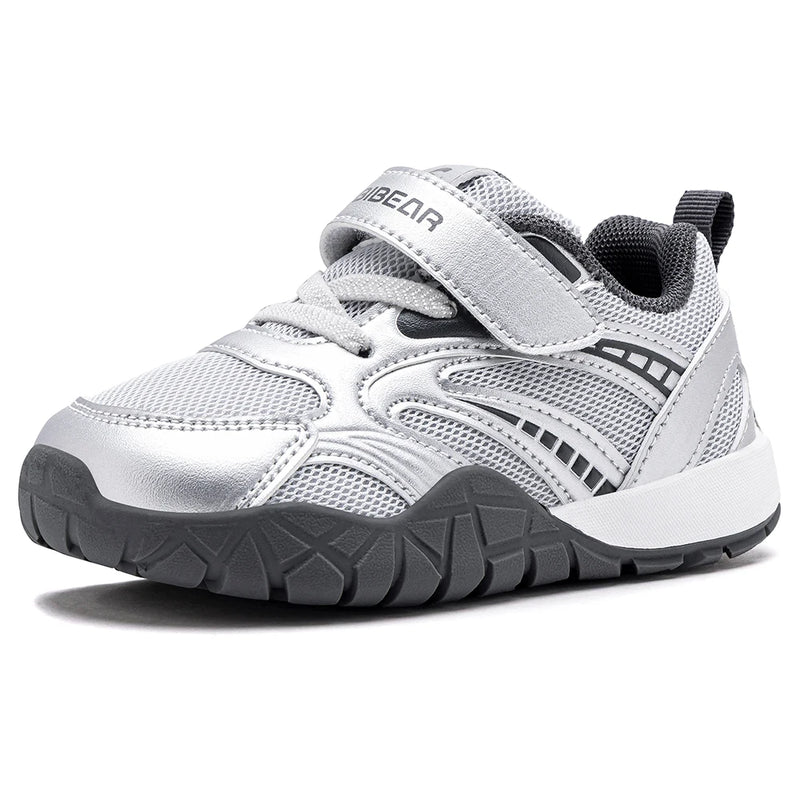 HOBIBEAR Toddler Wide Toe Shoes Hook Loop Walking Sneakers Artificial Leather Mesh Non-Slip Shoes for Little Kids