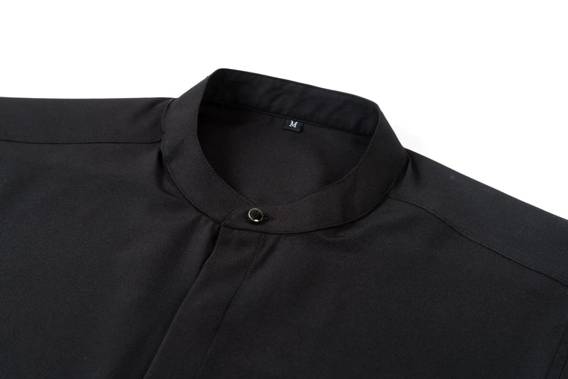 Men's Black Long-sleeve Stand-collar Shirt for Spring and Fall; Blue Single-breasted Stretch Shirts; Red, Yellow, Green, White.