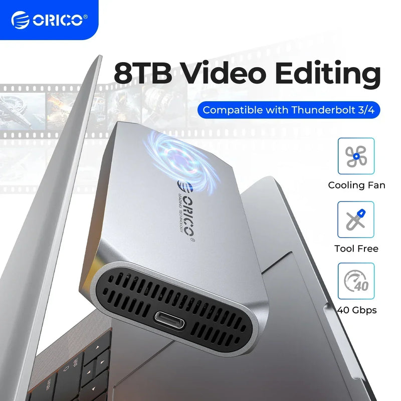 ORICO USB4 40Gbps Enclosure with Cooling Fan 8TB MaxPCIe4.0 NVME Enclosure Aluminum Compatible Thunderbolt 3/4 for mac mini iMac