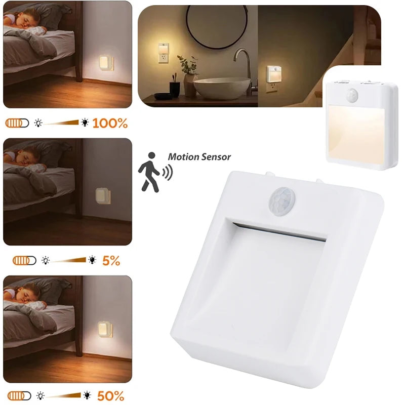 LED Night Light With Motion Sensor EU US UK AU Plug Lamps Children'S Night Lights For Bedside Table Bedroom Stair Kitchen
