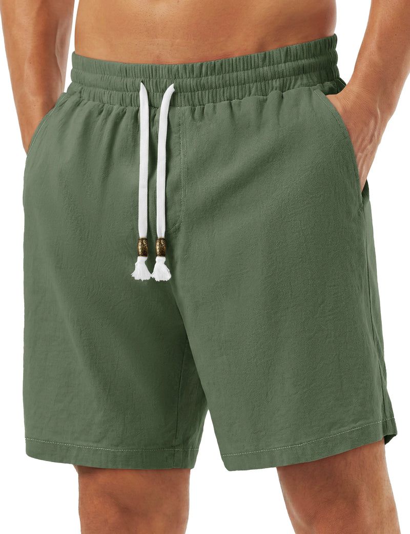 TACVASEN Men's Cotton Casual Shorts Loose Summer Beach Vacation Short Solid Pants with Deep Pockets Elastic Waist 7 Inch Inseam