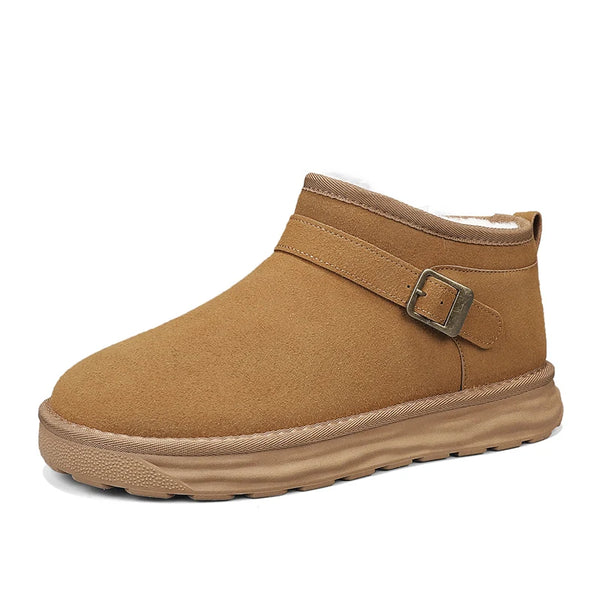 Winter Mens Ankle Suede Leather Snow Boots Men Plush Fur Snowshoes Warm Cotton Shoes Anti-Skid Snowboots Dropshipping