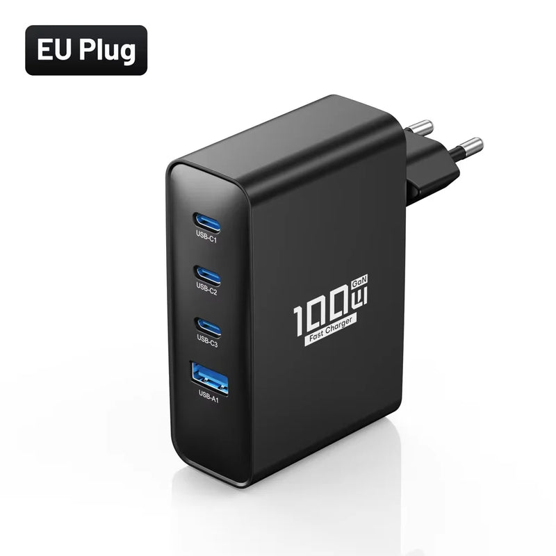 ឆ្នាំងសាកលឿន GaN USB Type C 100W 4 ក្នុង 1 PD QC Quick Charge 4.0 3.0 USB ឆ្នាំងសាកសម្រាប់ iPhone 15 14 13 Pro Max Samsung S23 ថេប្លេត