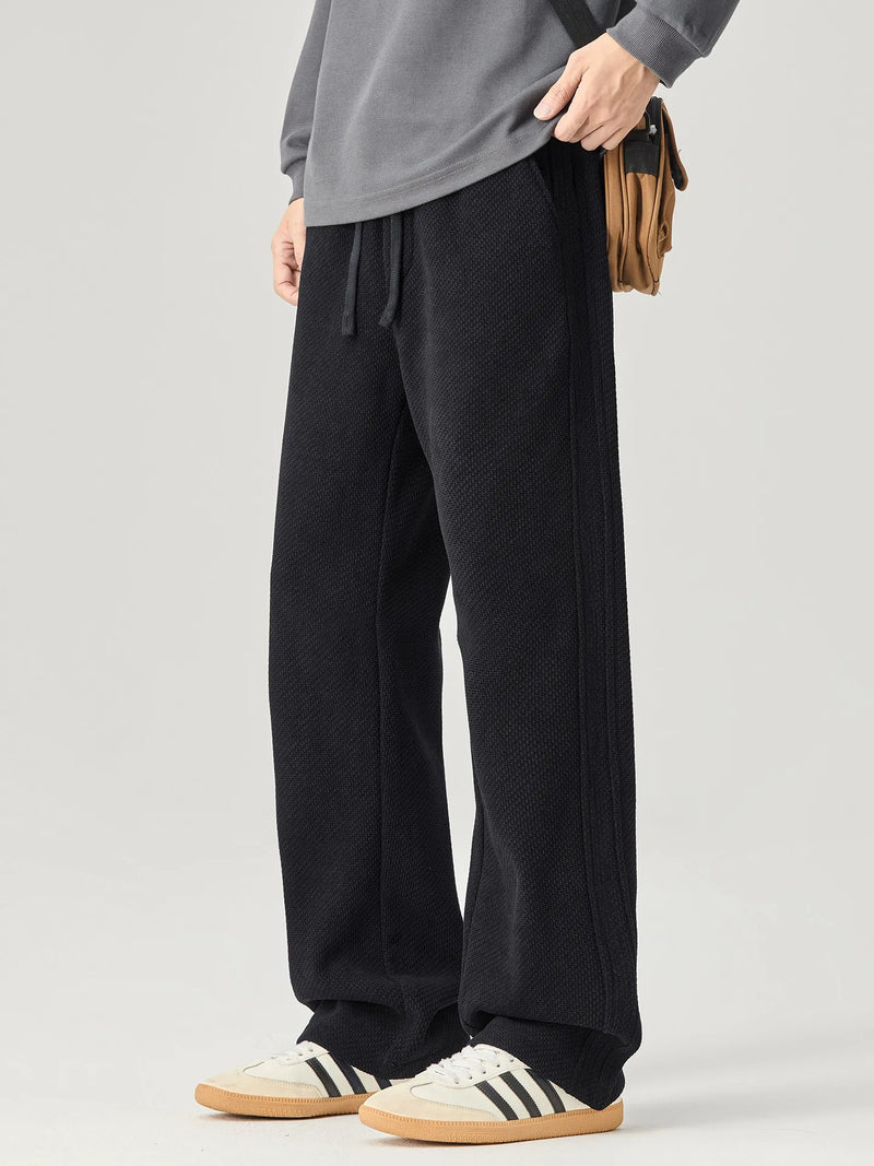 DUKEEN Men's Straight Leg Casual Pants 2025 New Textured Knit Wide Leg  Loose Fit Drawstring Trousers