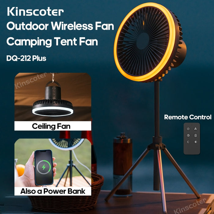 Multifunction Home Outdoor Camping Ceiling Fan Chargeable Desk Scalable Tripod Stand Air Cooling Circulator Fan with Night Light