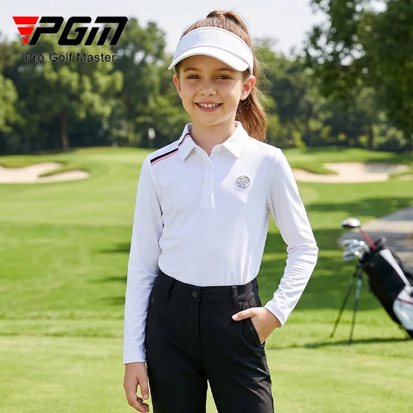 PGM Children Golf Polo Girls Ice Silk Long Sleeve Top Cool Sunscreen Versatile T-shirt YF907