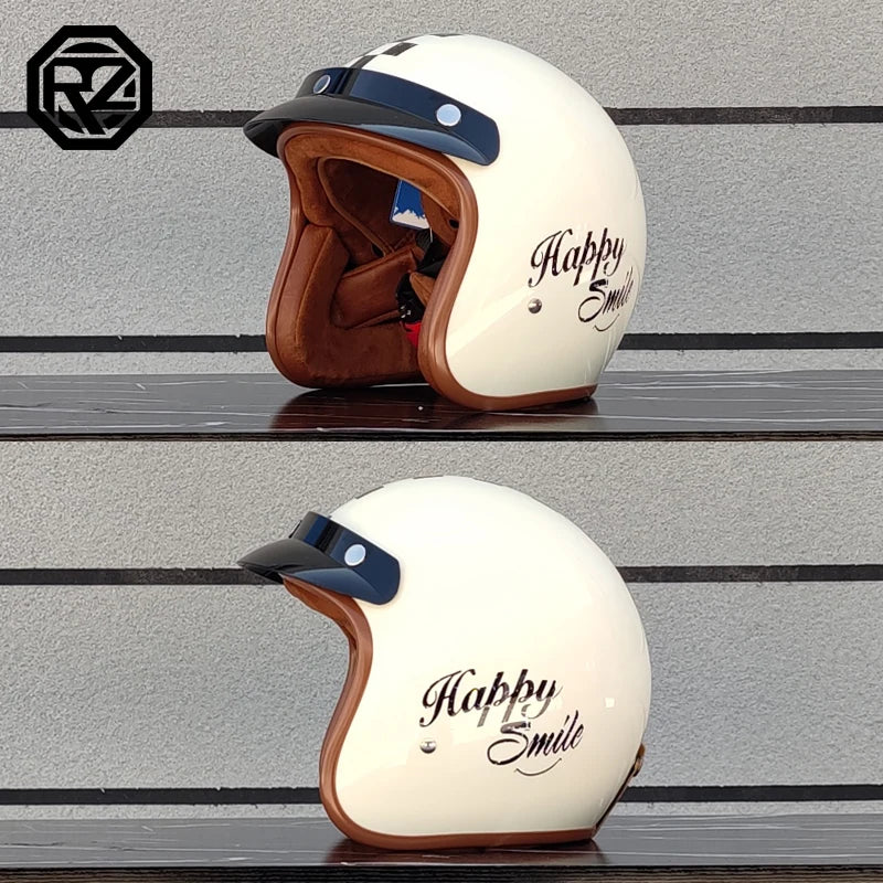 ORZ Classic Retro Face Out Motorcycle Helmet 3/4 Half Helmet, Suitable for Motorcycle Jet Helmets Adult Men and Women